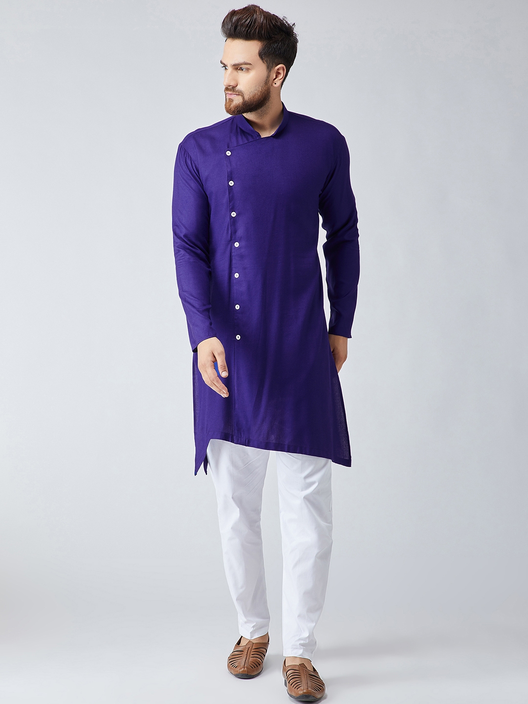 Buy SOJANYA Men Pink & Navy Blue Solid Kurta & Churidar With Woven Design Nehru Jacket