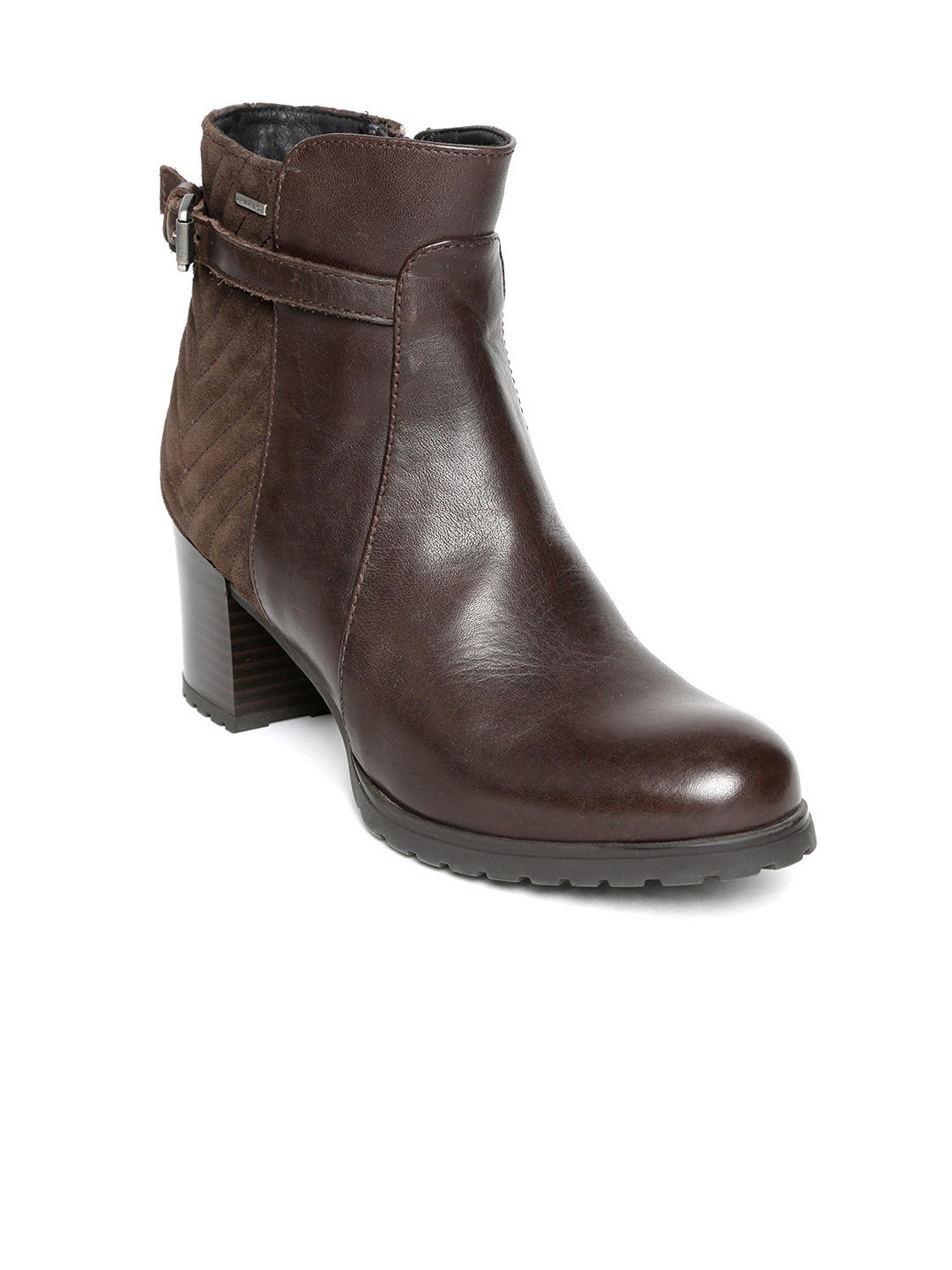 Buy Geox Women Coffee Brown Leather Mid Top Heeled Boots Boots for