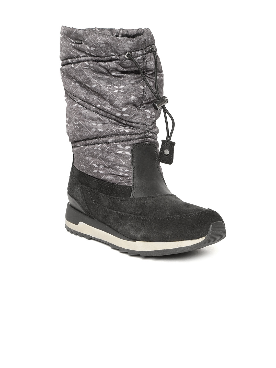 Buy Geox Women Black & Grey Printed Suede Flat Boots Boots for Women