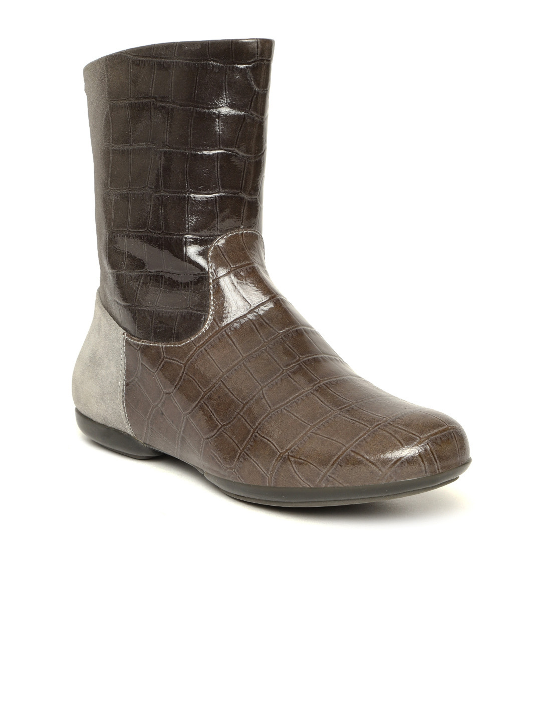 Buy Geox Women Brown Croc Textured Leather Mid Top Flat Boots Boots