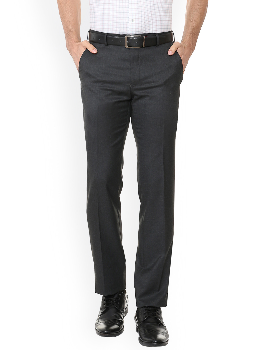 Buy Van Heusen Men Grey Slim Fit Solid Formal Trousers Trousers for