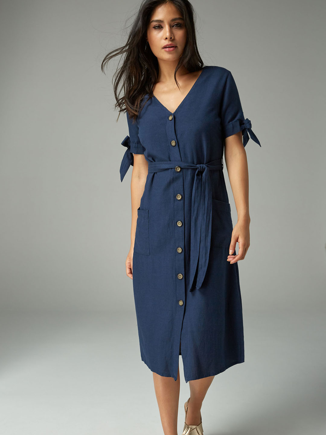Buy Next Women Navy Blue Solid Shirt Dress Dresses for Women 9246619