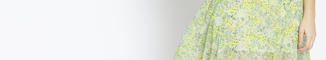 Buy MANGO Women Green & Yellow Semi Sheer Printed Maxi Dress - Dresses ...