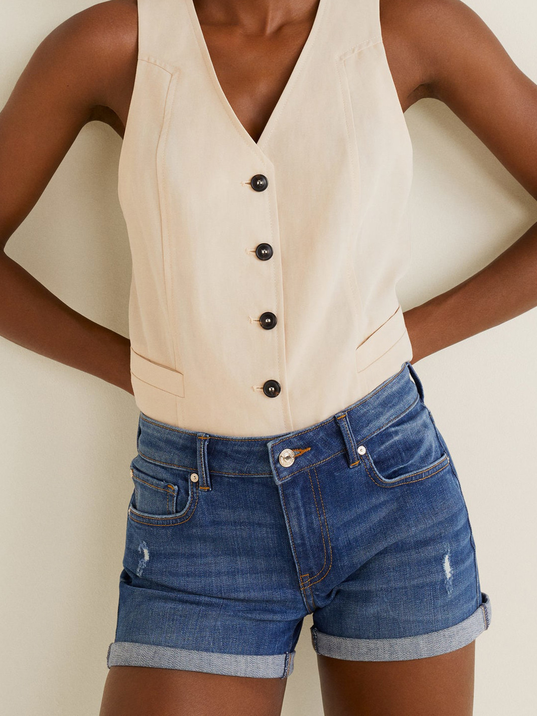 Buy MANGO Women Blue Washed Regular Fit Denim Shorts Shorts for Women