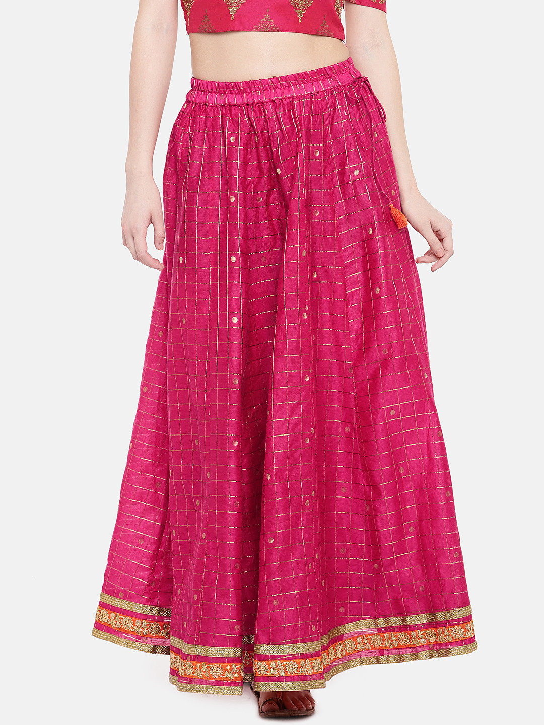 Buy Ethnicity Fuchsia Checked Maxi Flared Pure Cotton Skirt Skirts