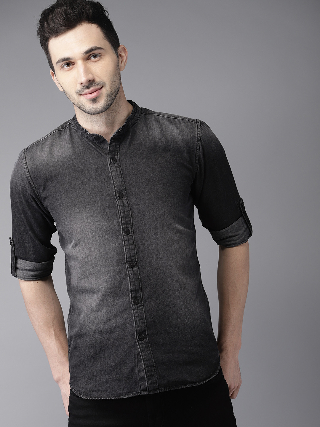 Buy HERE&NOW Men Black Slim Fit Faded Denim Casual Shirt Shirts for