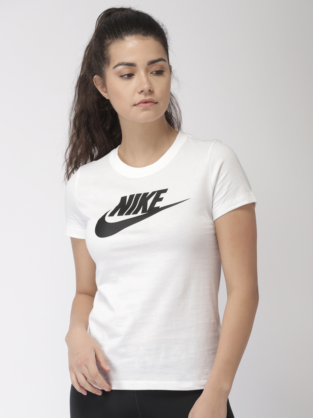 Buy Nike Women White Printed ESSNTL ICON FUTUR Round Neck Pure Cotton T
