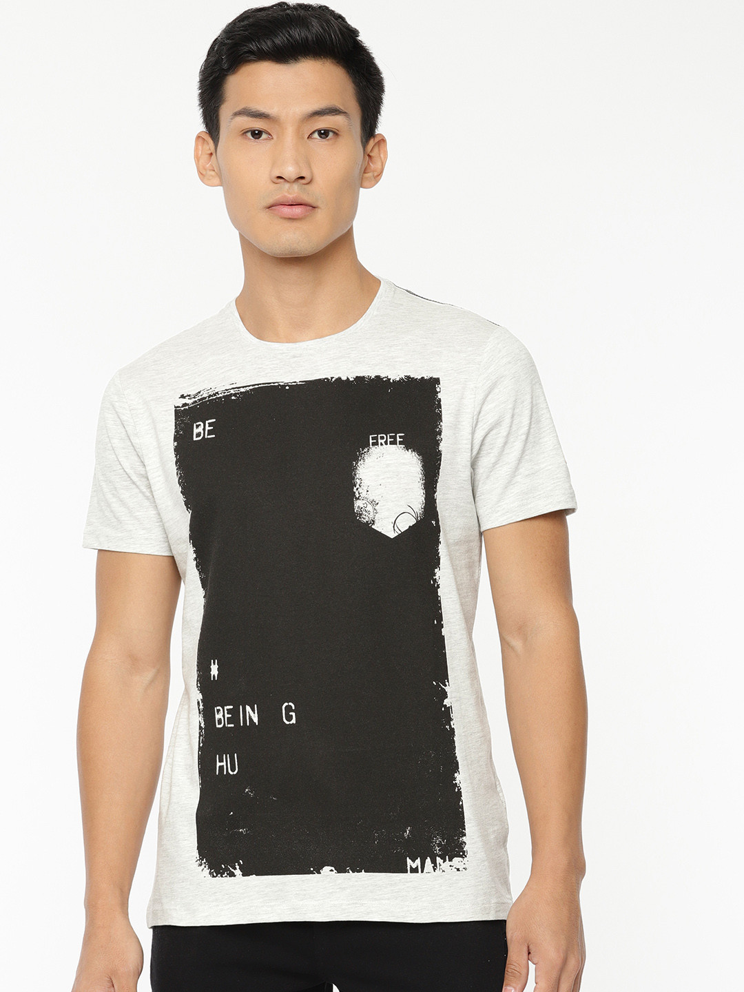 Light Grey Slim Fit Round Neck Men's T-Shirt by Being Human Clothing main image 1