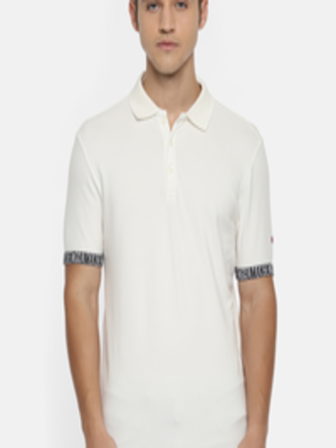 Buy Being Human Clothing Men White Solid Polo Collar T Shirt - Tshirts