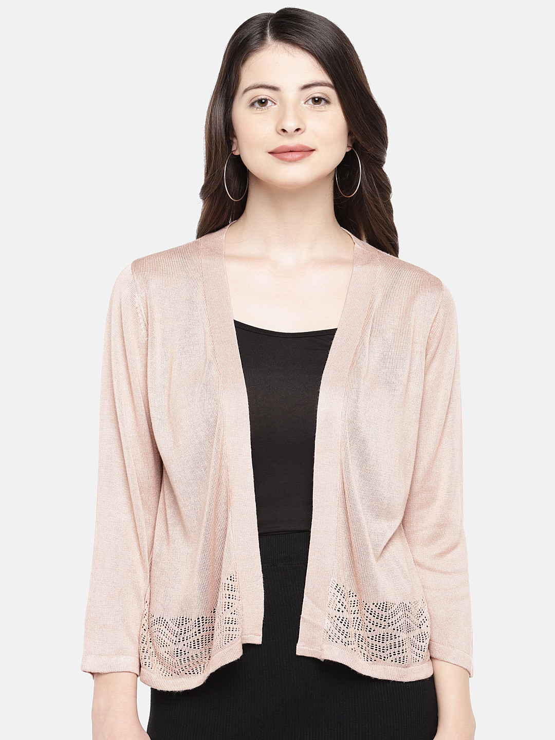 Buy Manola Peach Coloured Self Design Open Front Shrug Shrug for Women 9264611 Myntra