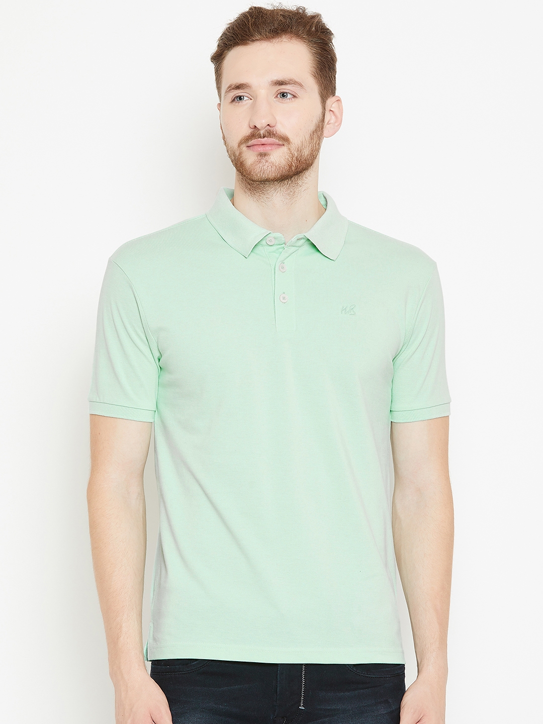 Buy HARBORNBAY Men Mint Green Solid Polo Collar T Shirt - Tshirts for ...