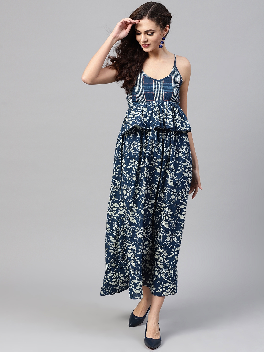 Buy Aks Women Blue Printed Maxi Dress Dresses For Women 9269545 Myntra 4792