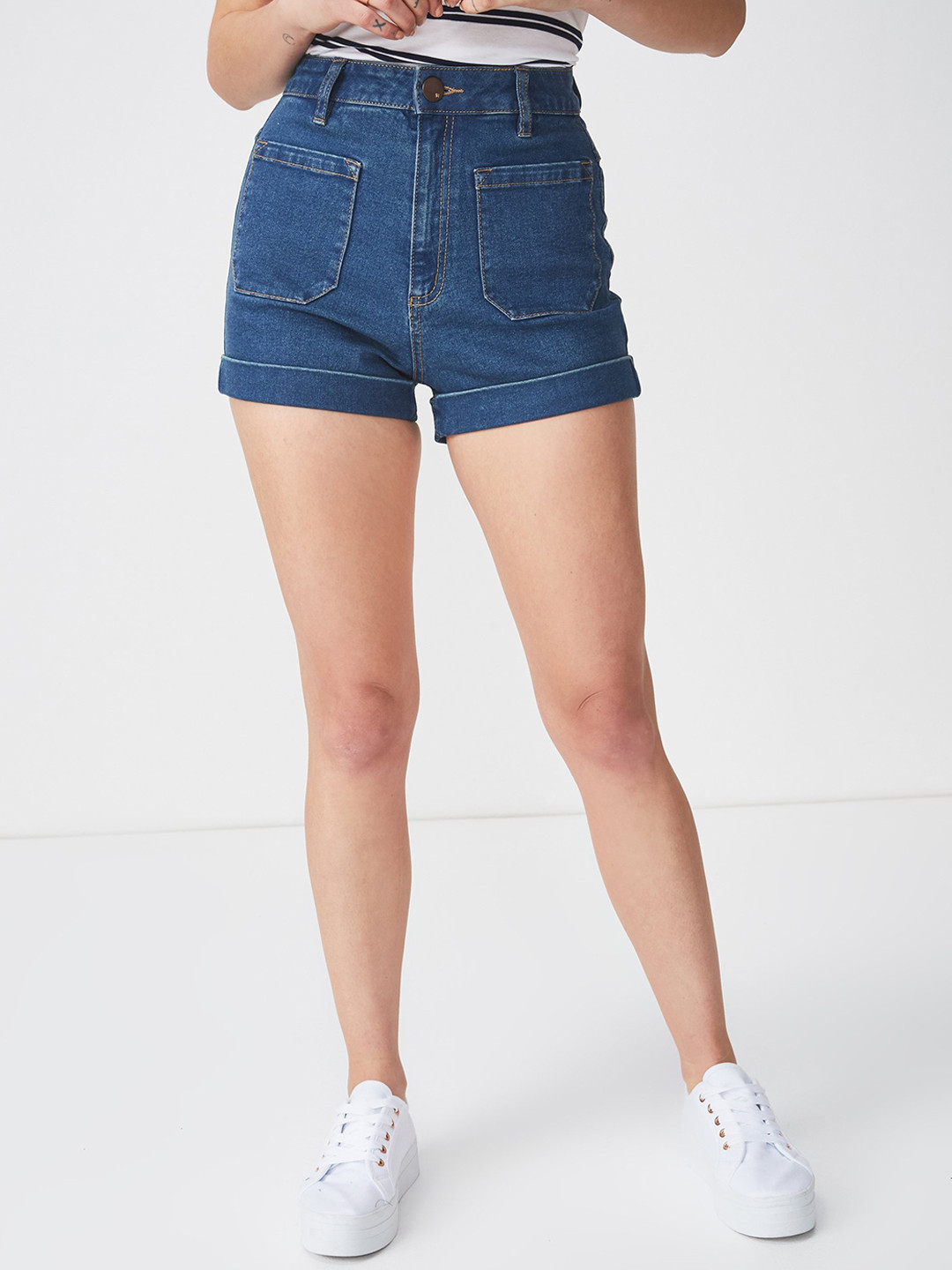 Buy COTTON ON Women Blue Solid Regular Fit Denim Shorts Shorts for
