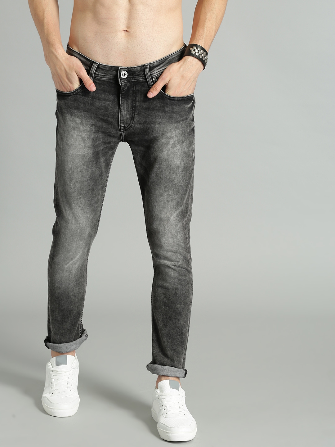 Buy The Roadster Lifestyle Co Men Grey Skinny Fit Mid Rise Clean Look Stretchable Jeans Jeans 