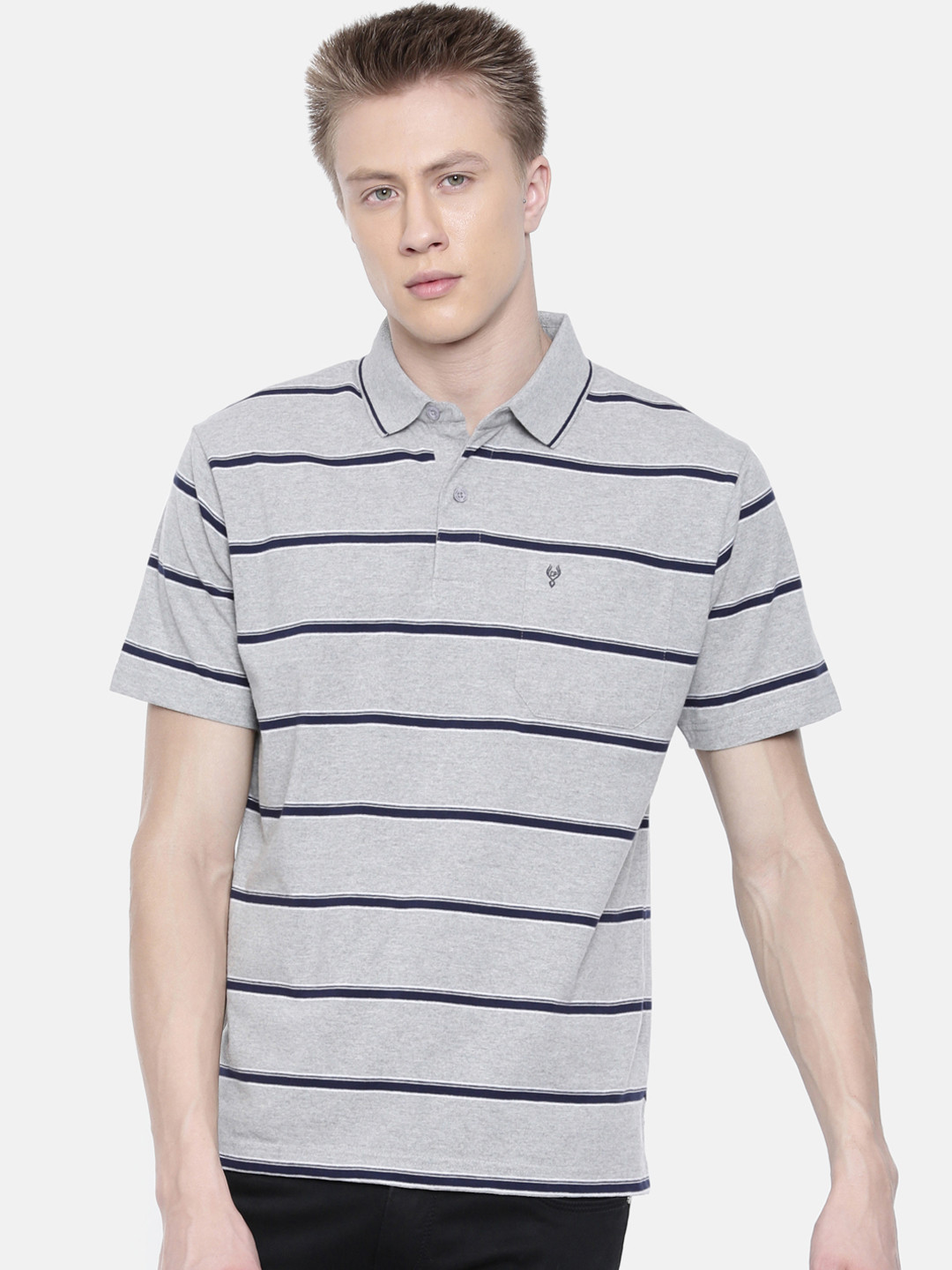Buy Classic Polo Men Grey Striped Polo Collar T Shirt Tshirts for Men