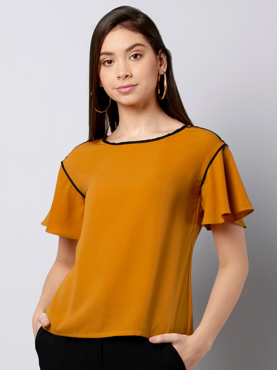 Buy FabAlley Women Mustard Yellow Solid Top Tops for Women 9281465