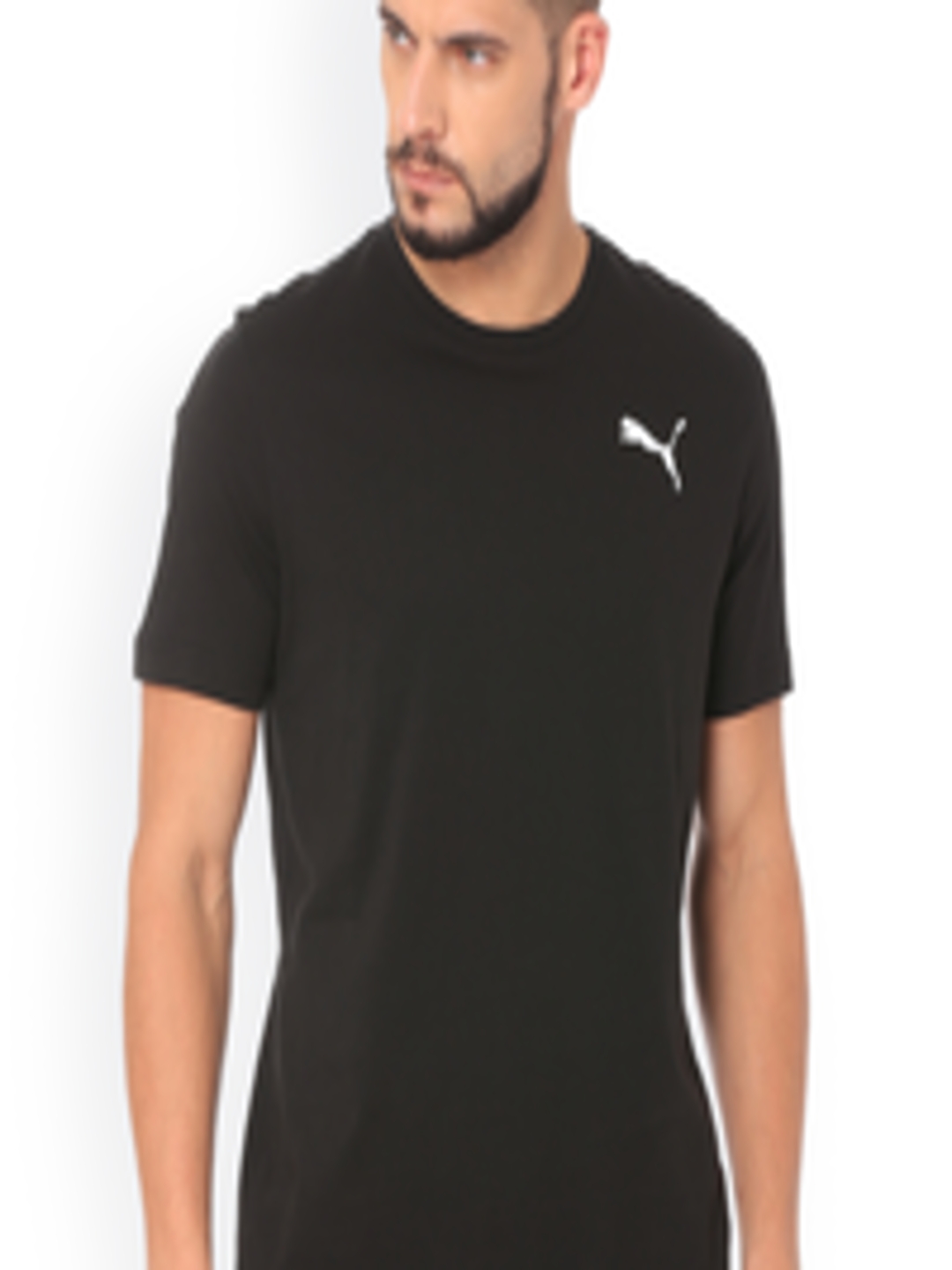 Buy Puma Men Black Solid Round Neck ESS Small Logo Cotton T Shirt ...