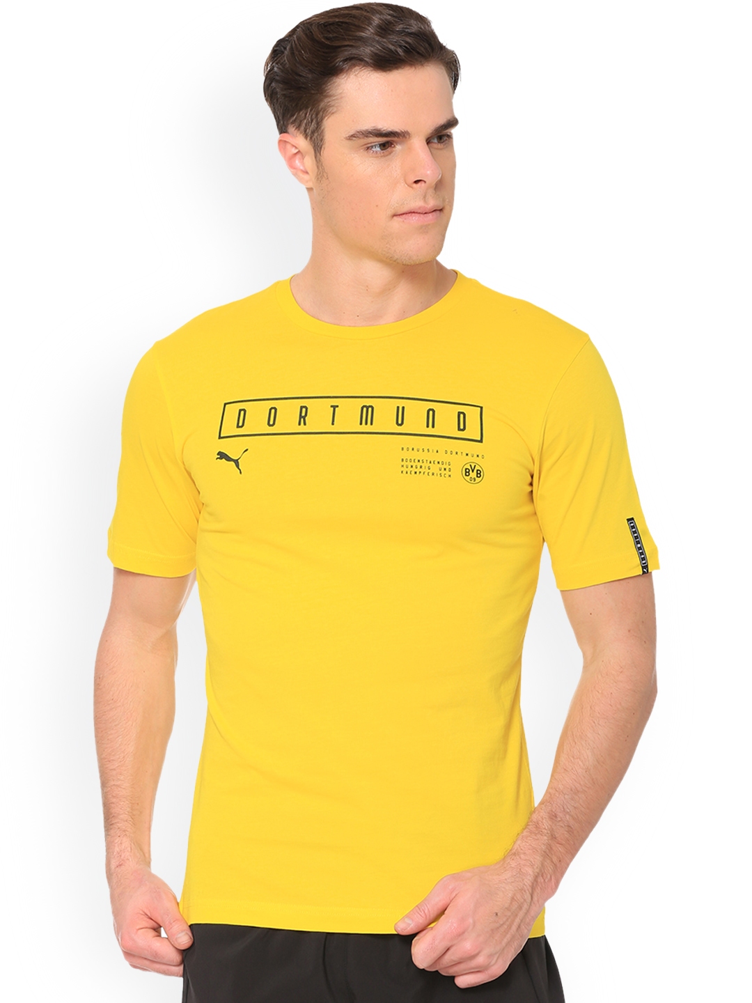Buy Puma Men Yellow Printed Round Neck Football T Shirt - Tshirts for ...