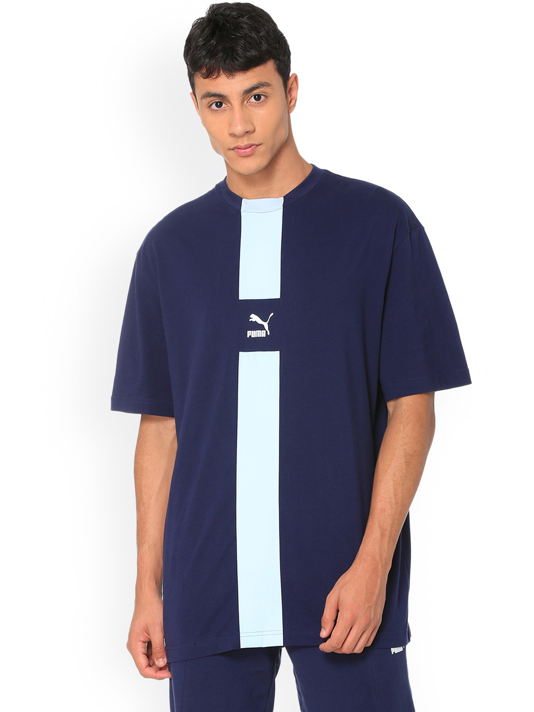 Buy Puma Men Navy Blue Colourblocked Round Neck T Shirt - Tshirts for ...