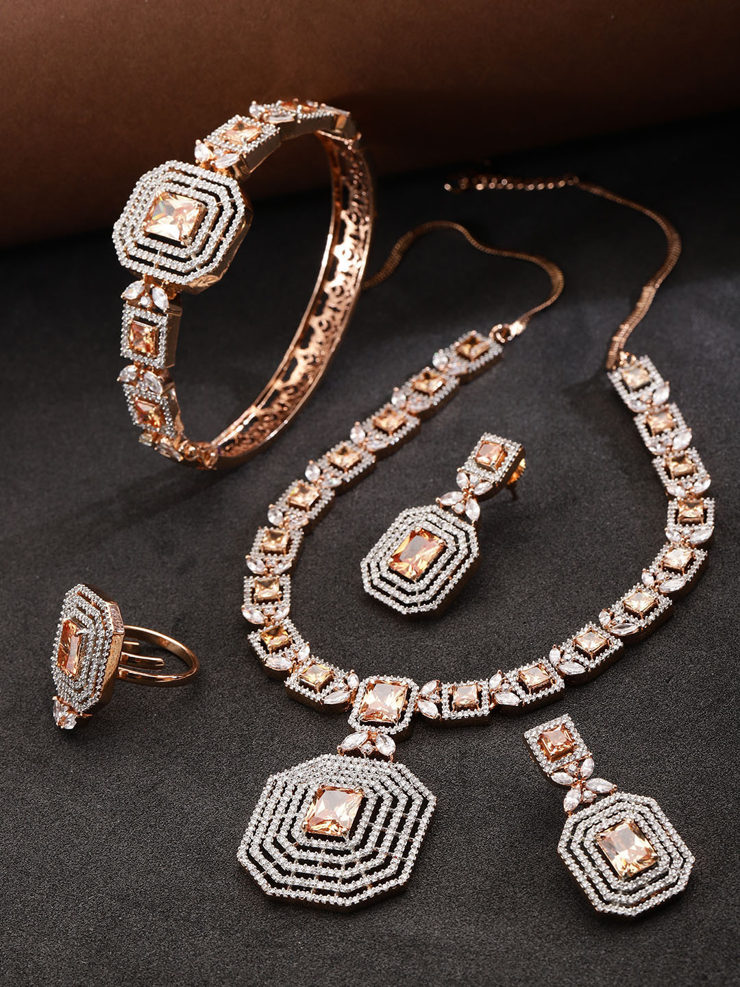Buy Priyaasi Rose Gold Plated American Diamond Studded Jewellery Set Jewellery Set for Women