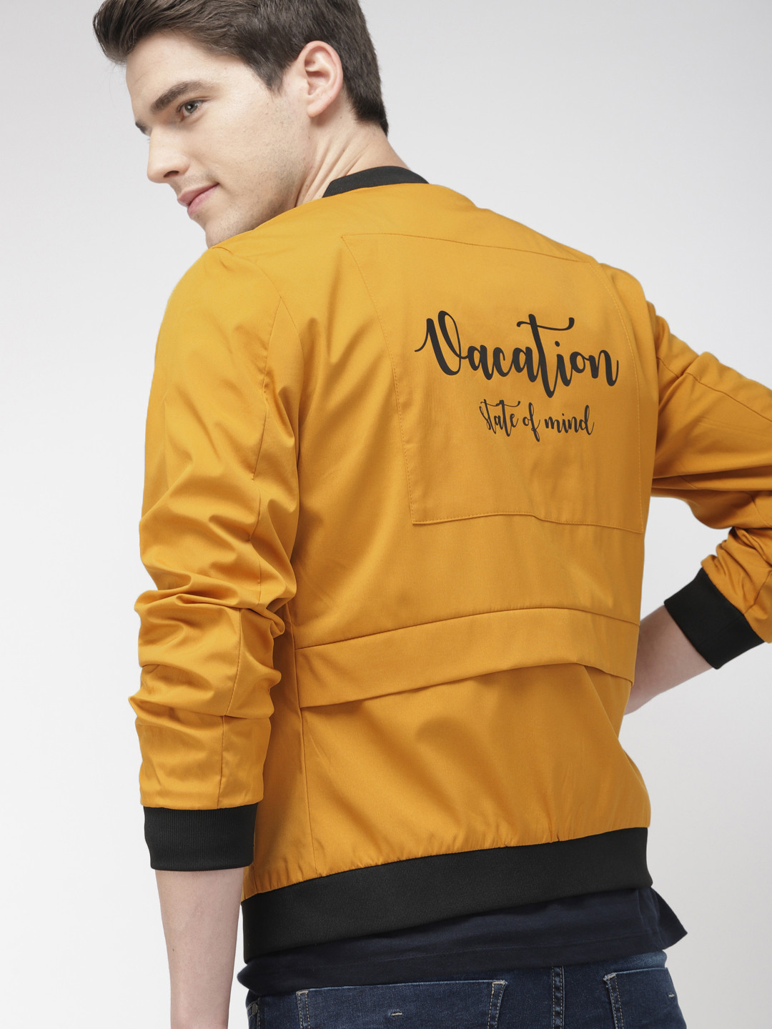 Buy Mast & Harbour Men Mustard Yellow Printed Bomber Jacket Jackets