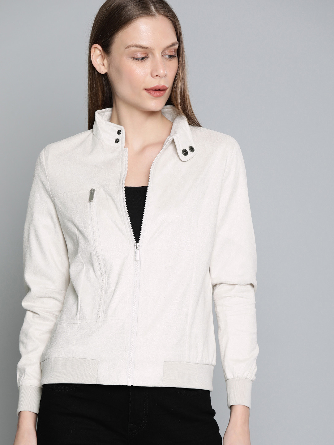Buy Harvard Women Off White Solid Bomber Jacket Jackets for Women