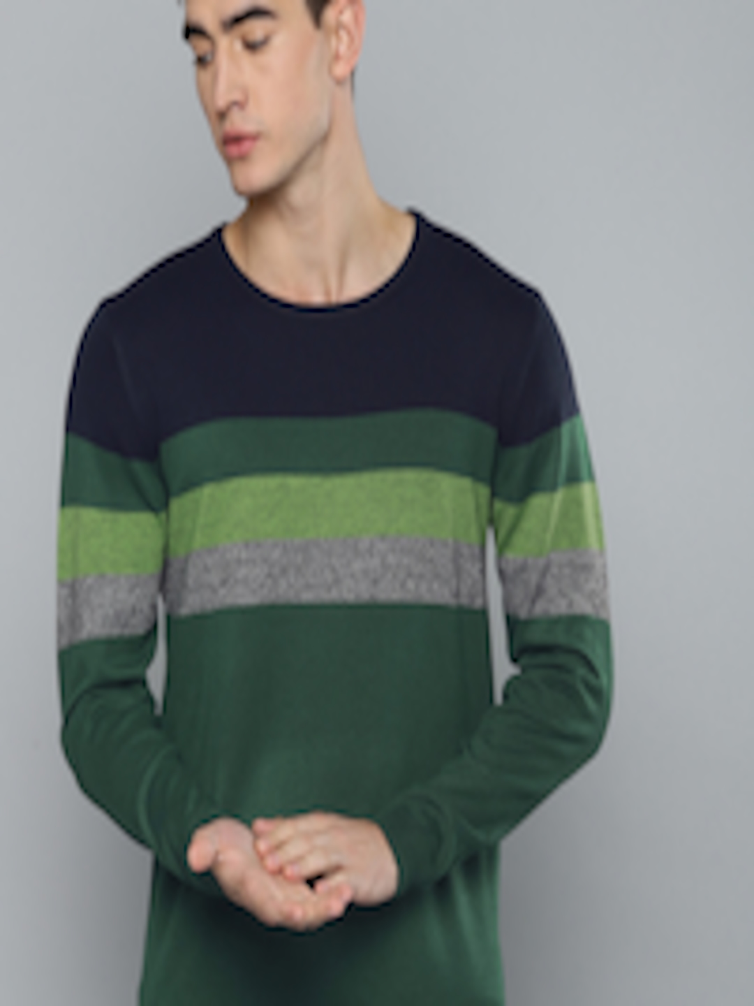 Buy Harvard Men Green & Navy Blue Striped Sweater - Sweaters for Men ...
