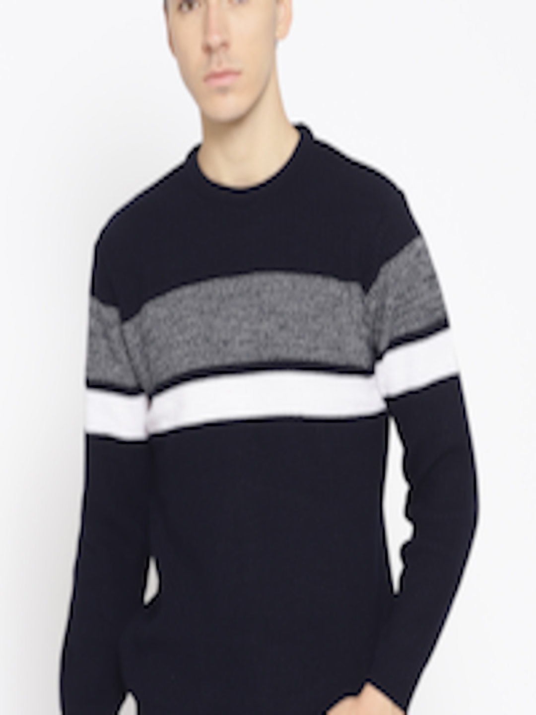Buy Harvard Men Navy Blue & White Colourblocked Sweater - Sweaters for ...