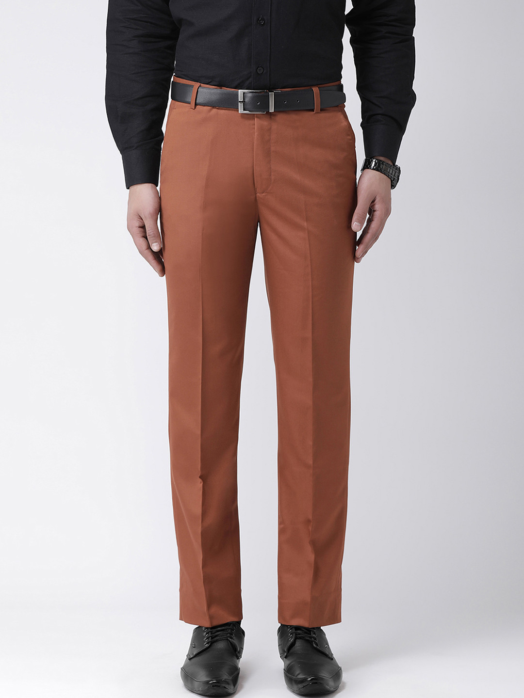 Buy Hangup Men Brown Smart Regular Fit Solid Formal Trousers Trousers