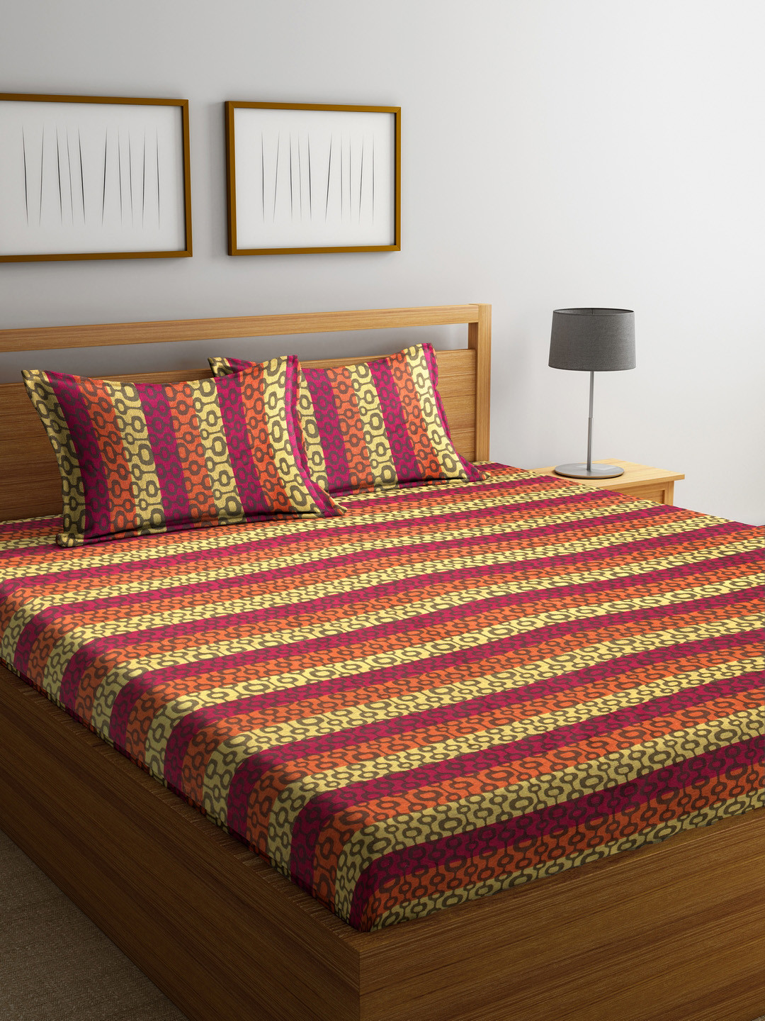 Buy NEUDIS Multicoloured Printed Double Bed Cover With 2 Pillow Cover