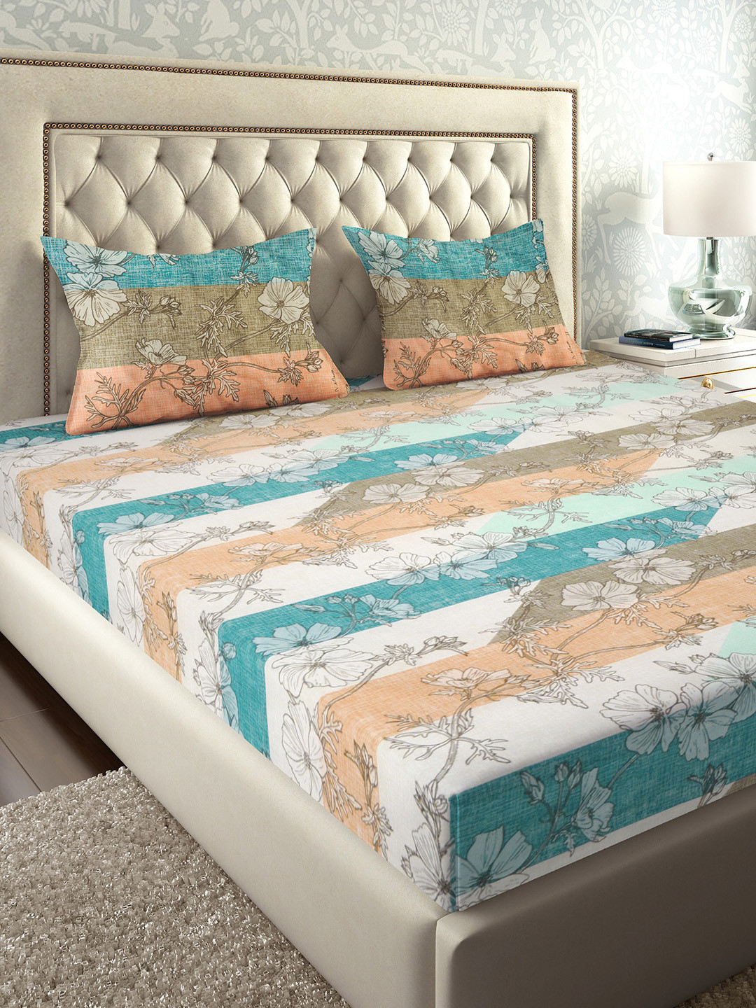 Buy Raymond Home Multicoloured Floral 144 TC Cotton 1 Queen Bedsheet