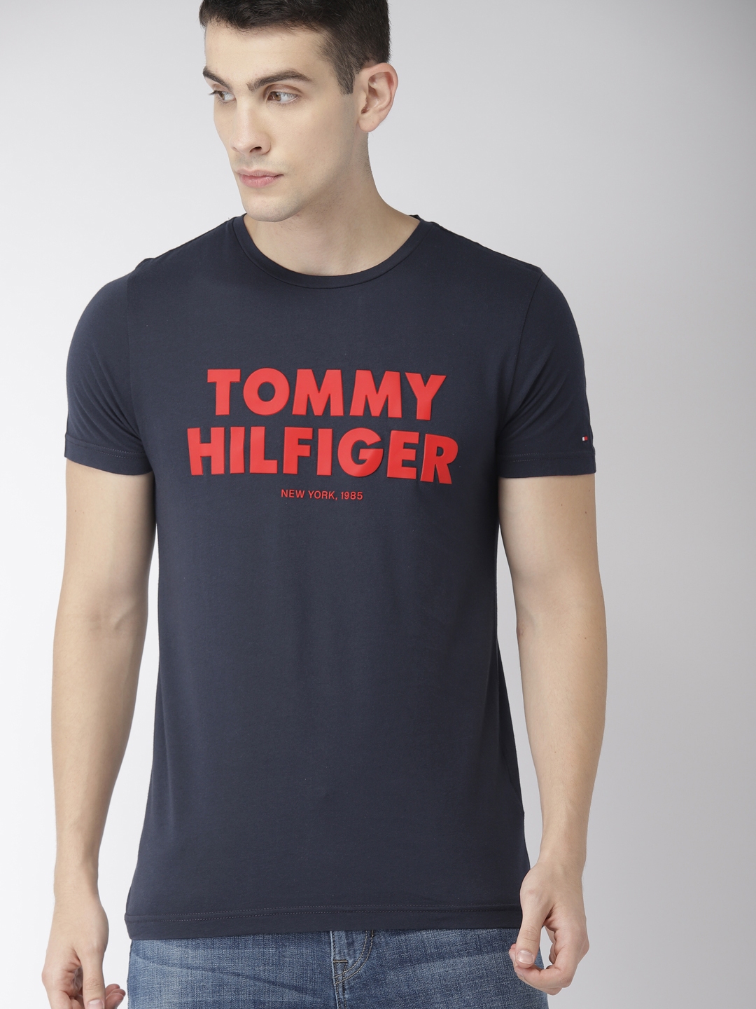 Buy Tommy Hilfiger Men Navy Blue Printed T Shirt - Tshirts for Men ...