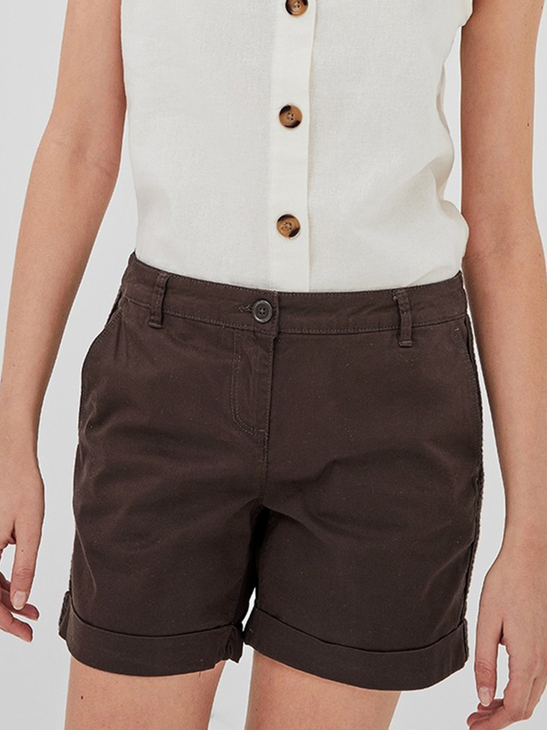 Buy Promod Women Coffee Brown Solid Regular Fit Chino Shorts - Shorts ...