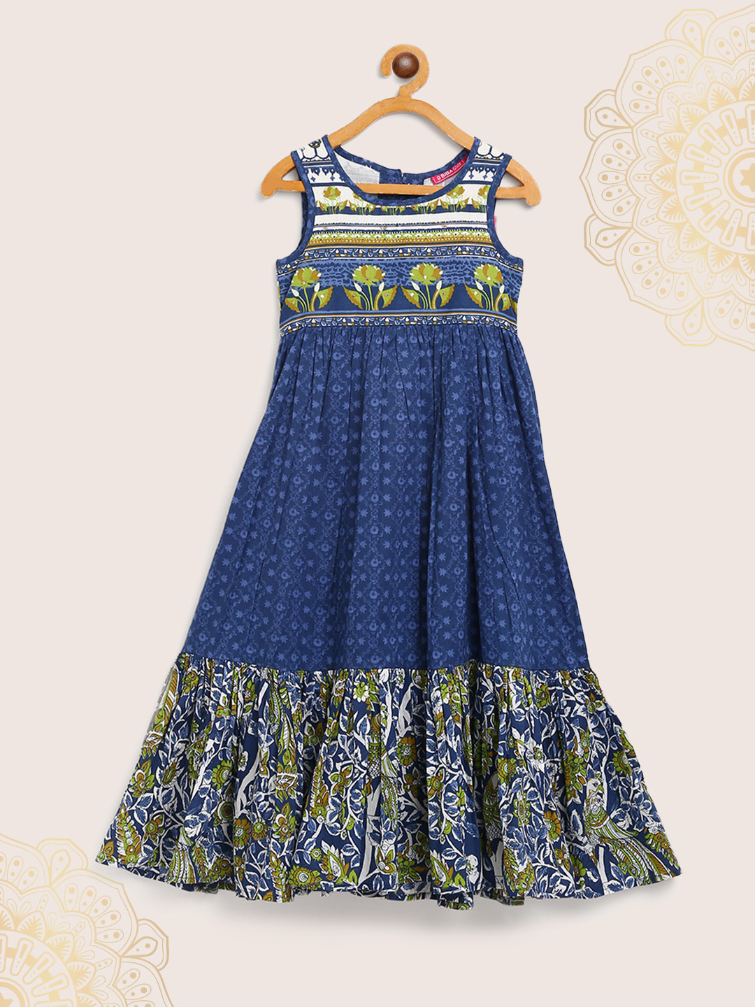 Buy Biba Girls Navy Blue & Green Printed Maxi A Line Dress Dresses