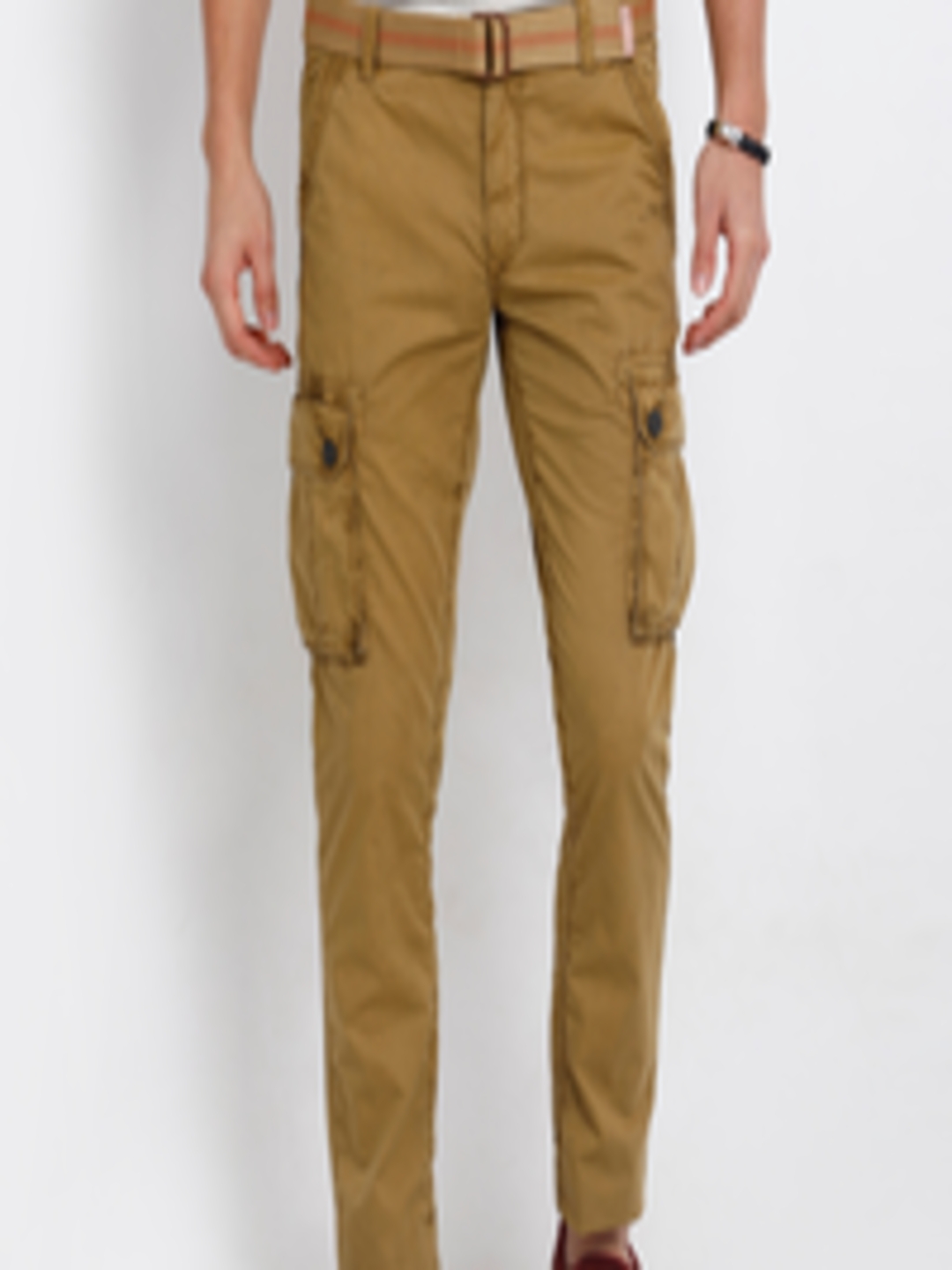 Buy T Base Men Khaki Smart Tapered Fit Solid Cargos - Trousers for Men ...