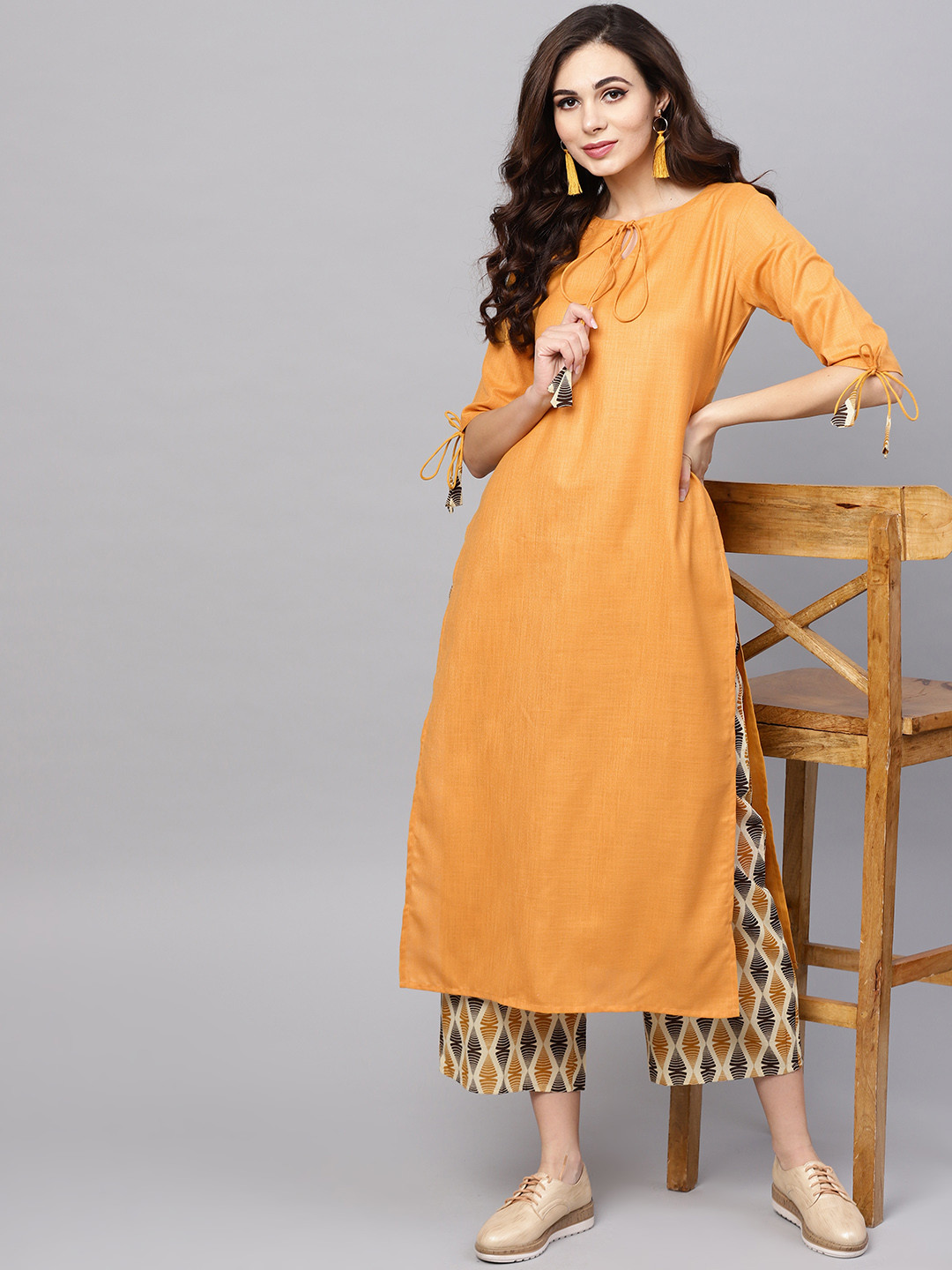 Buy Libas Women Mustard Yellow Solid Kurta With Palazzos Kurta Sets