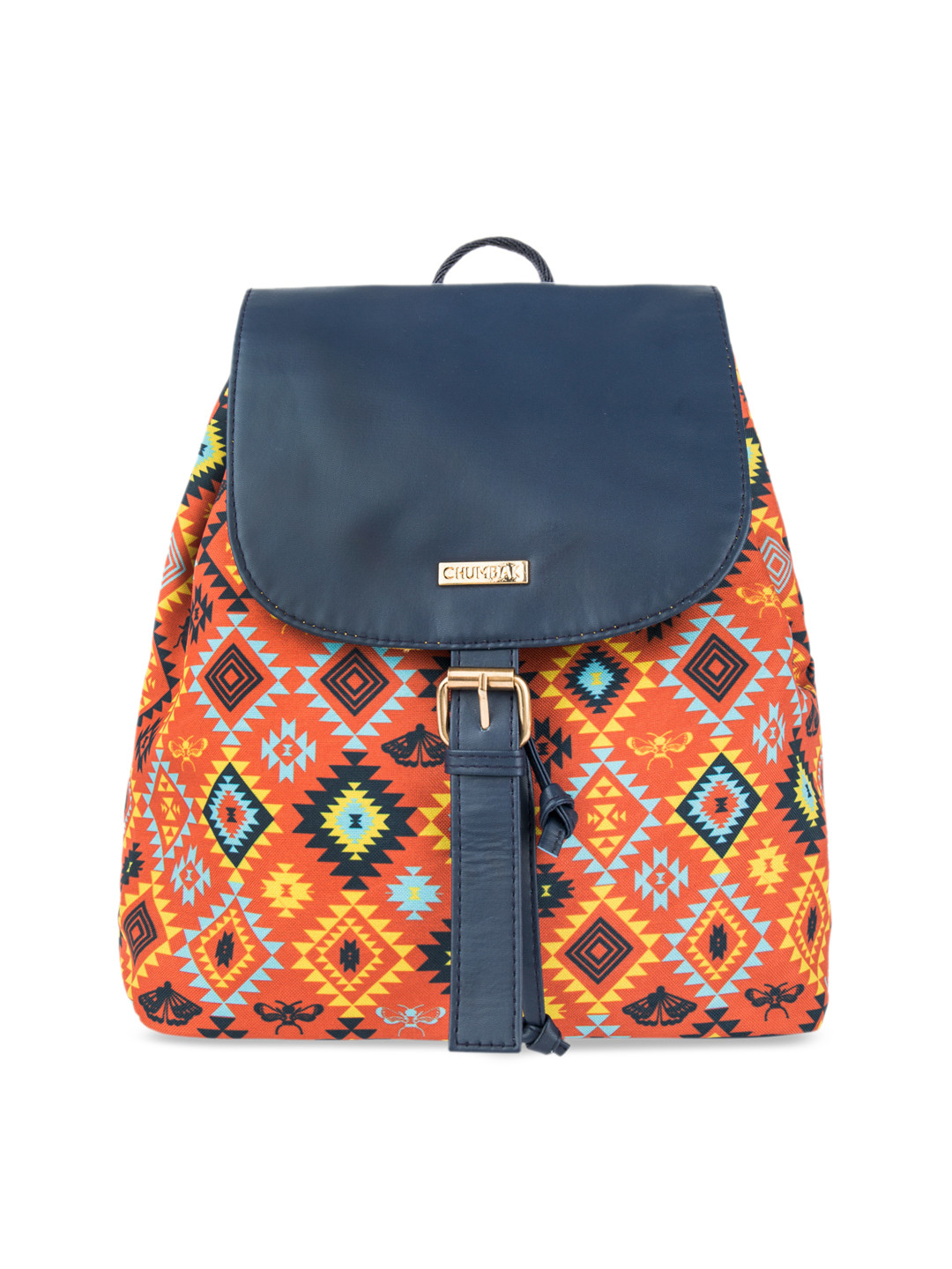 Buy Chumbak Women Orange & Navy Blue Geometric Backpack Backpacks for