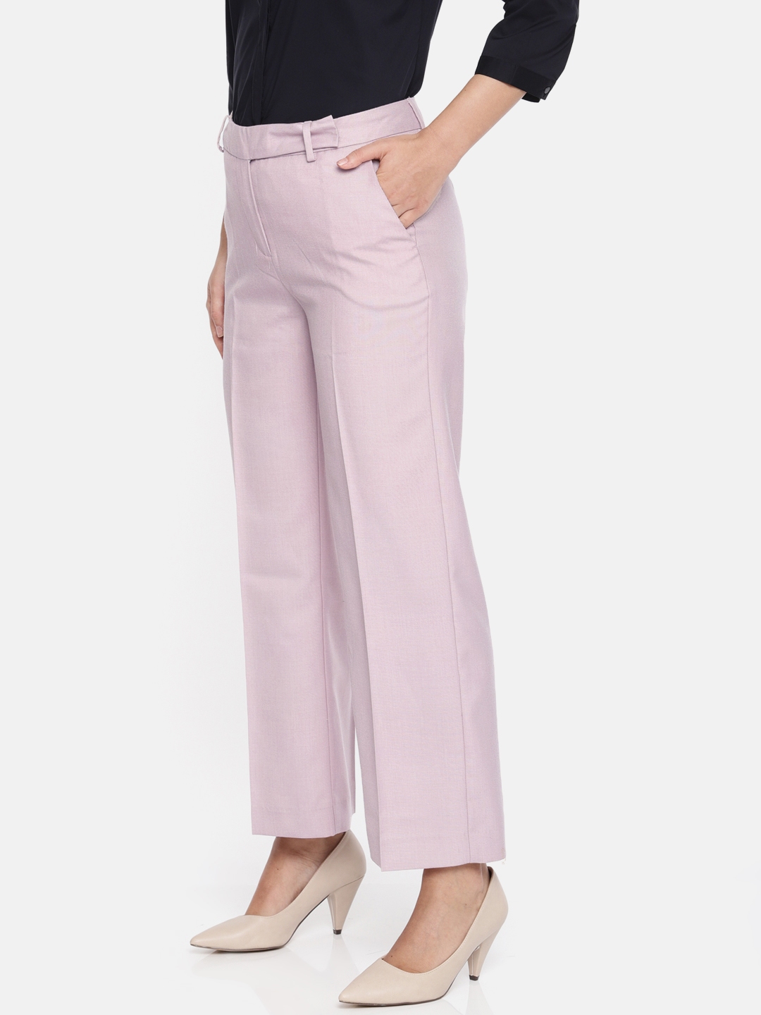 Buy Van Heusen Woman Women Pink Regular Fit Solid Formal Trousers ...