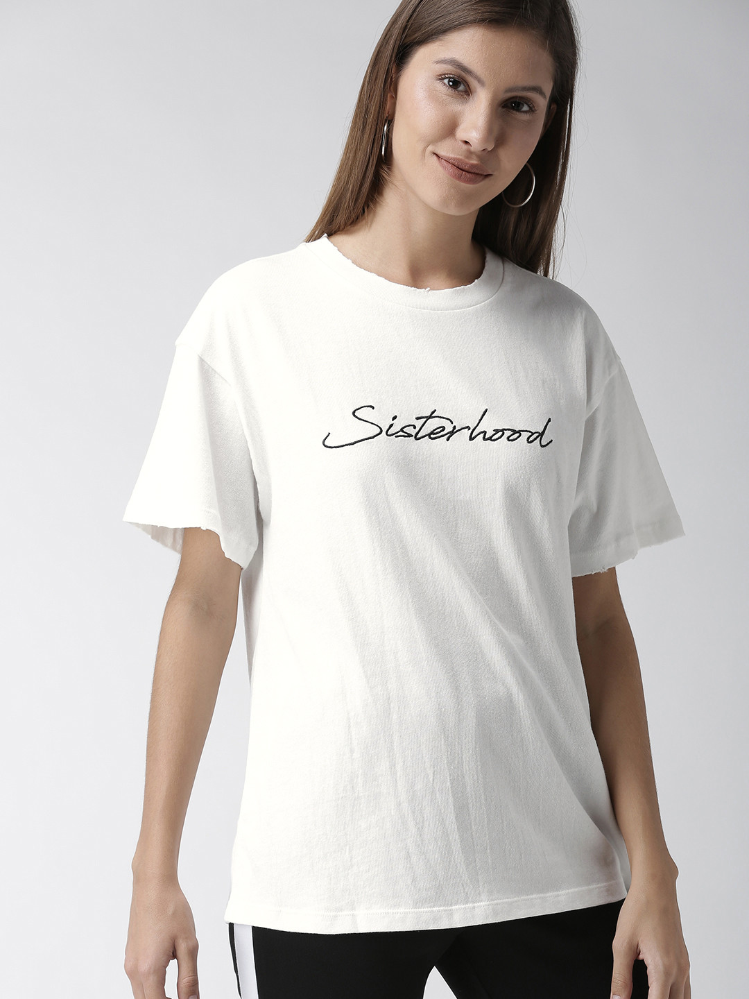 Buy FOREVER 21 Women Cream Coloured Solid Pure Cotton T Shirt Tshirts