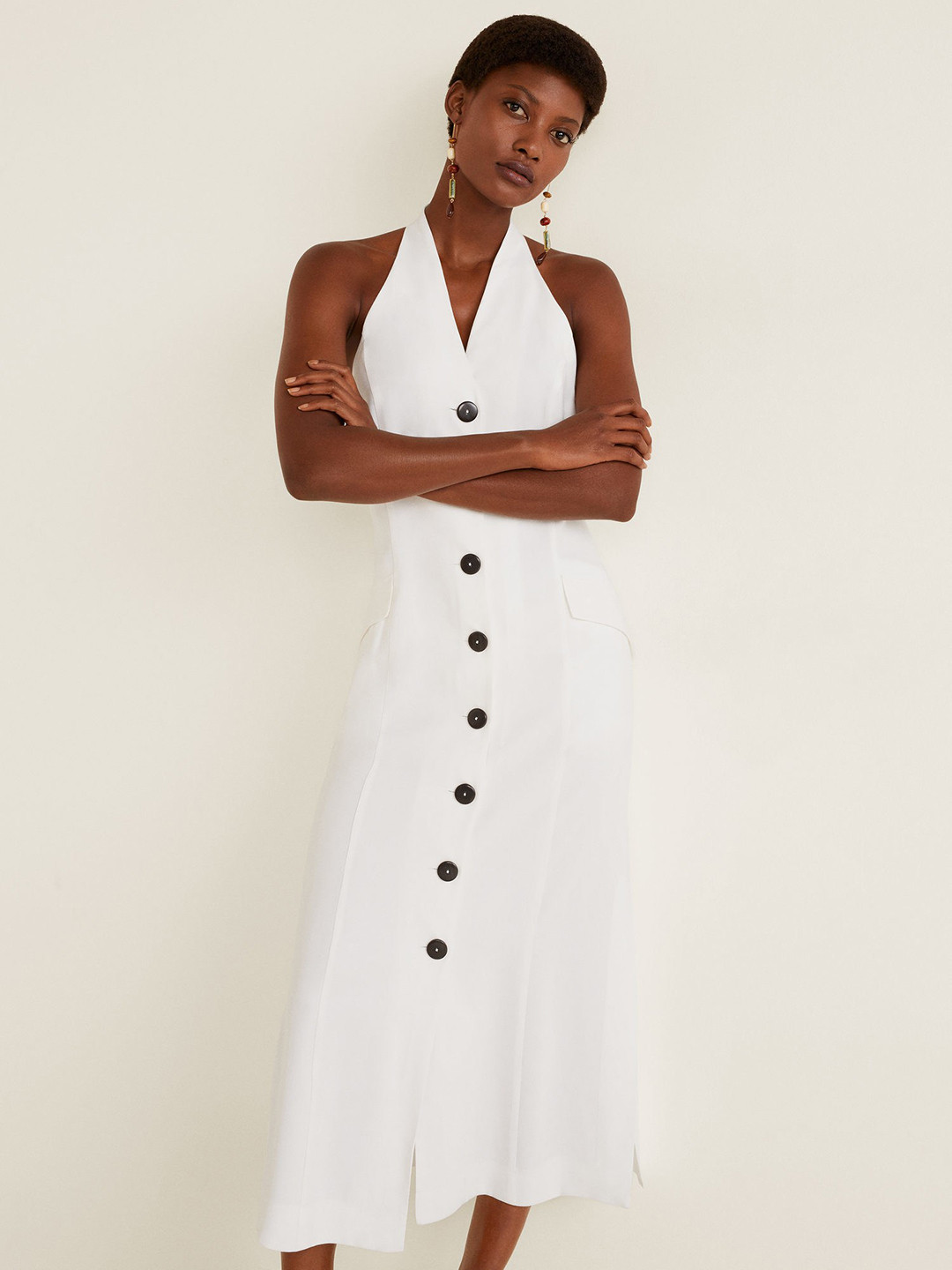 Buy MANGO Women White Solid A Line Dress Dresses for Women 9347355