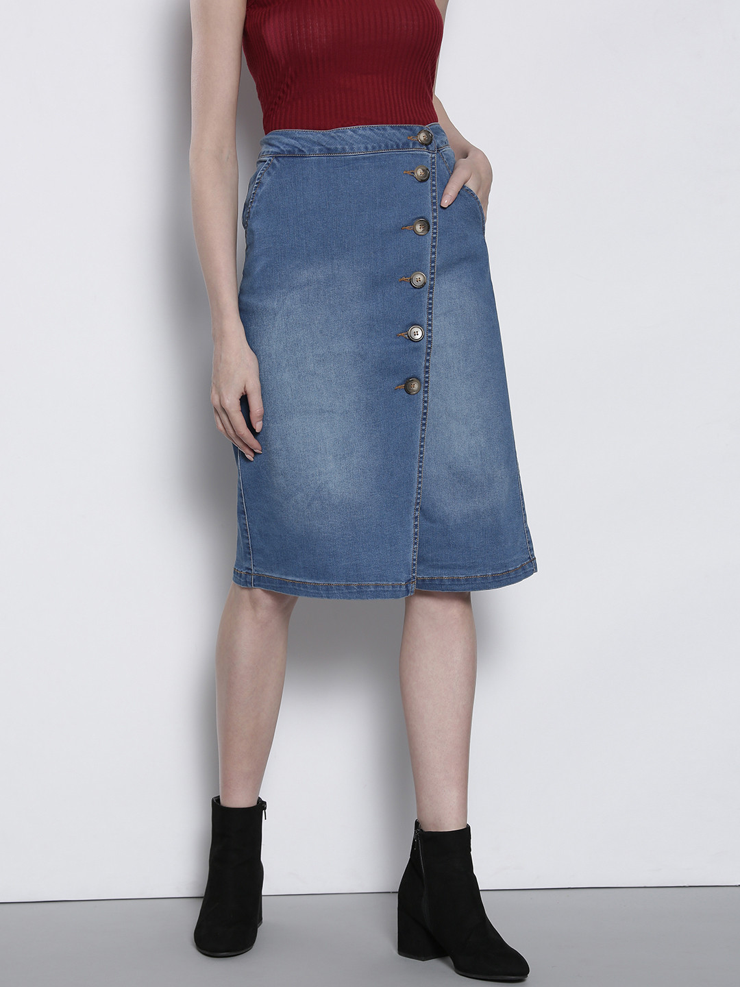 Buy DOROTHY PERKINS Women Blue Washed Denim Wrap Skirt Skirts for