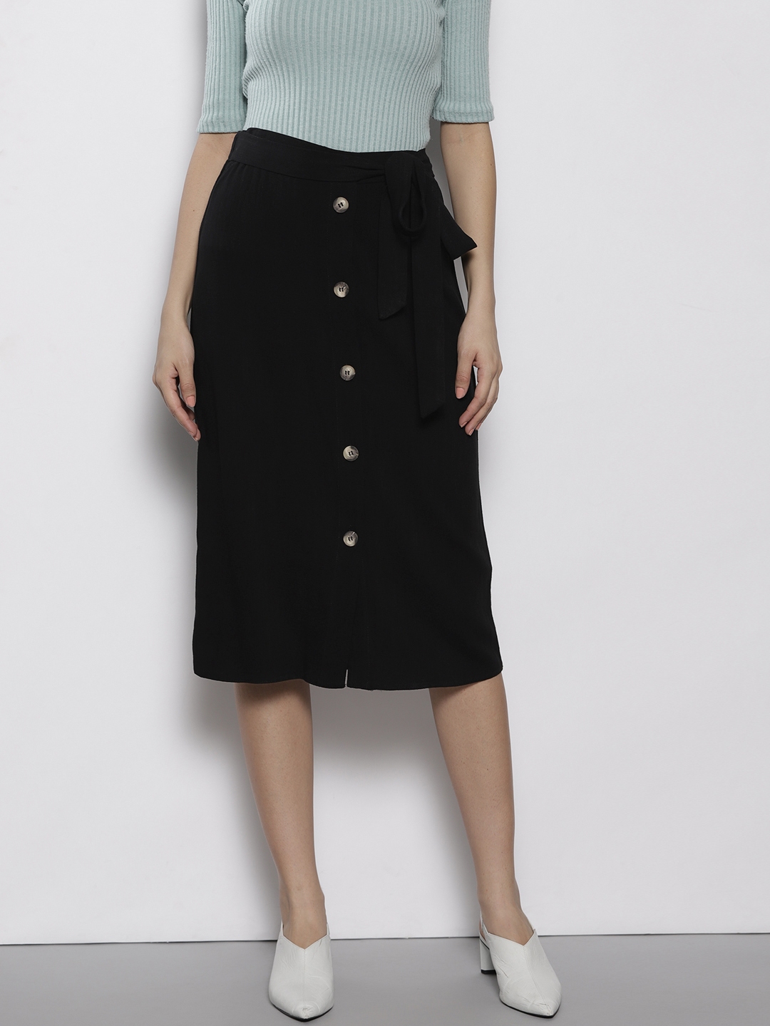 Dorothy Perkins Damen Black Denim Midi Skirt Rock