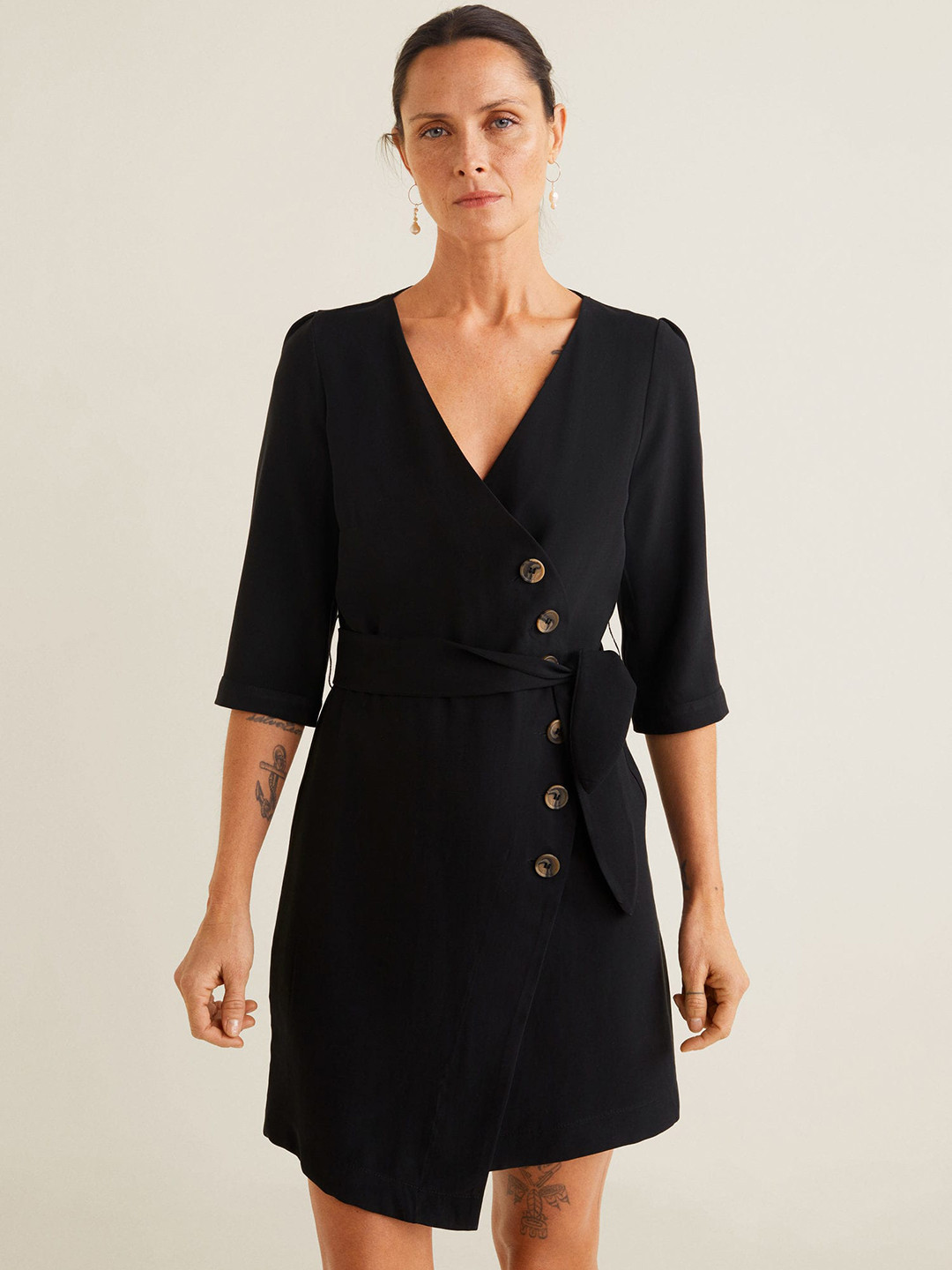 Buy MANGO Women Black Solid Wrap Dress Dresses for Women 9349909 Myntra