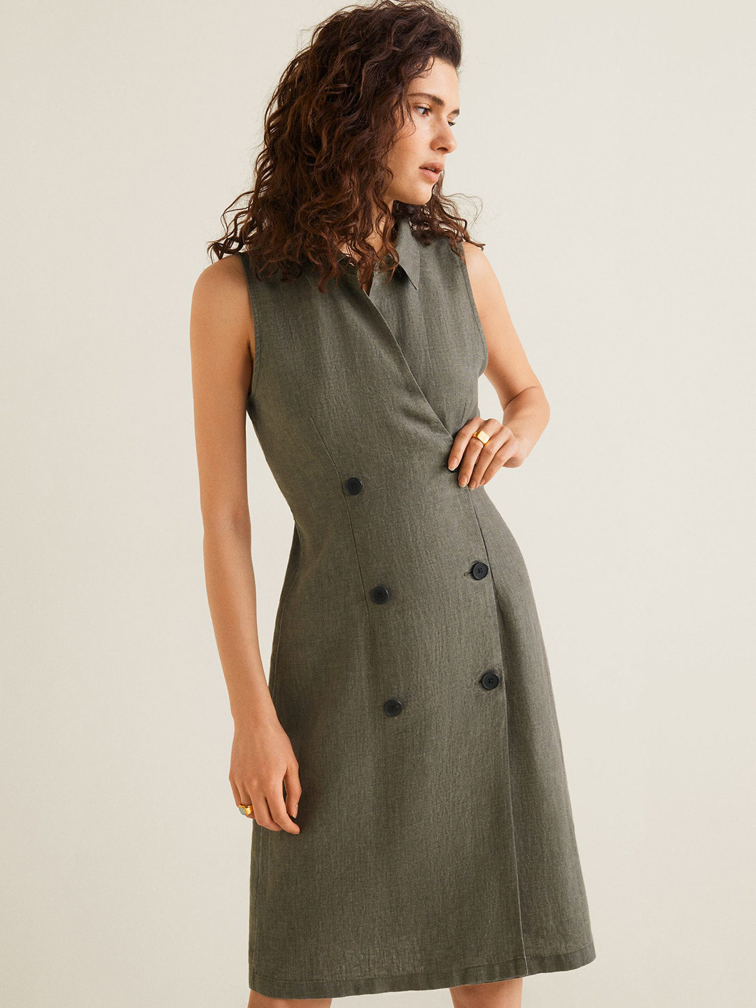Buy MANGO Women Olive Green Solid Linen Wrap Dress Dresses for Women 9350073 Myntra