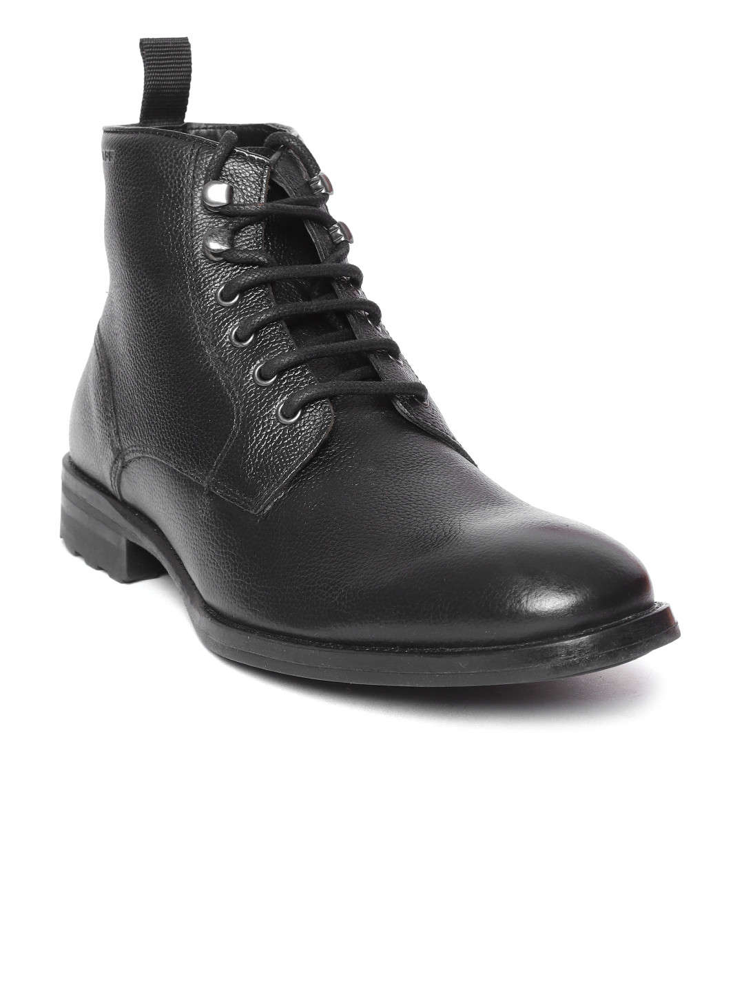 Buy Red Tape Men Black Solid Leather Mid Top Flat Boots Boots for Men 9355269 Myntra