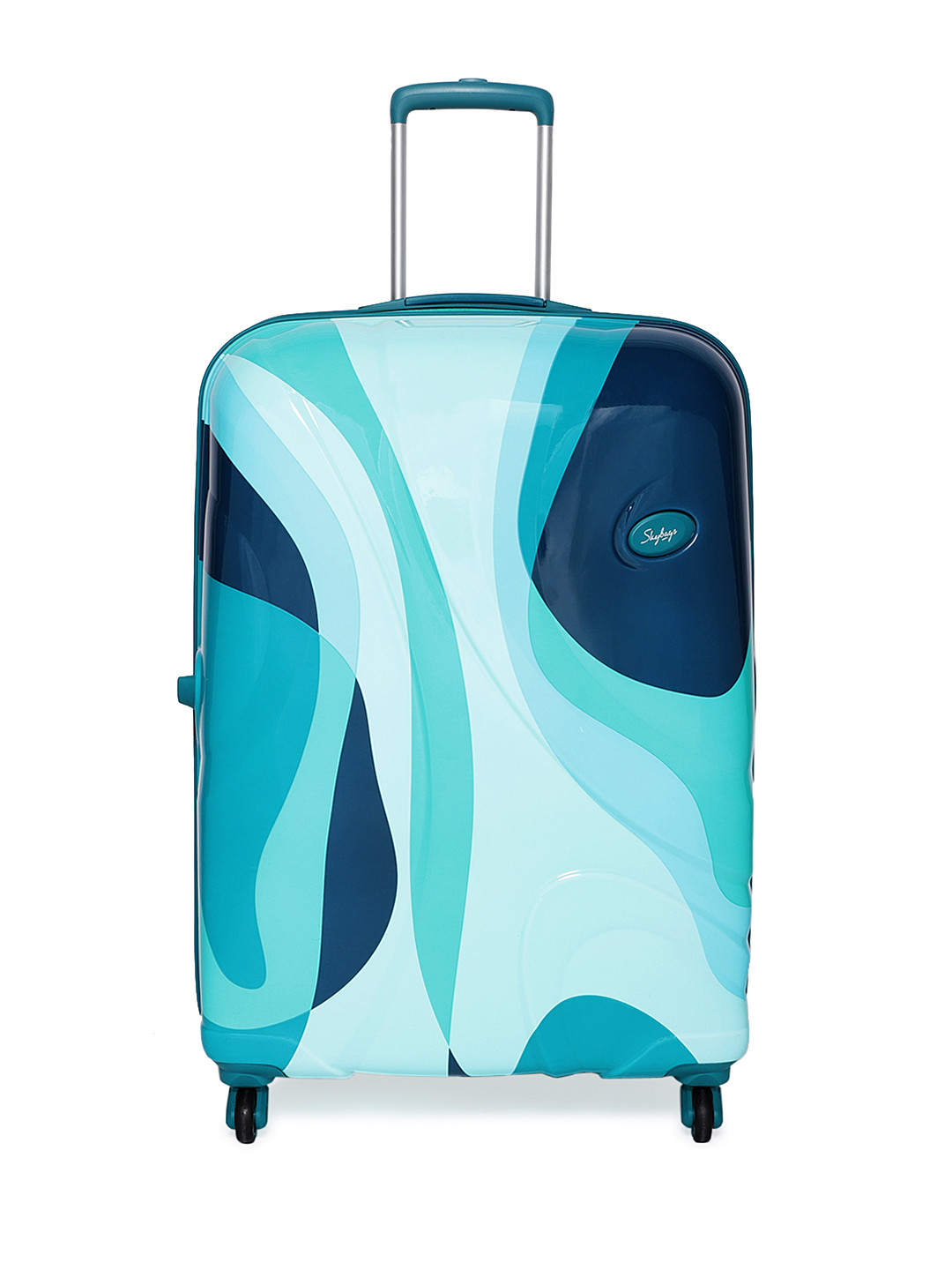 Buy Skybags Unisex Teal Blue Printed Hard Sided Large Trolley Bag