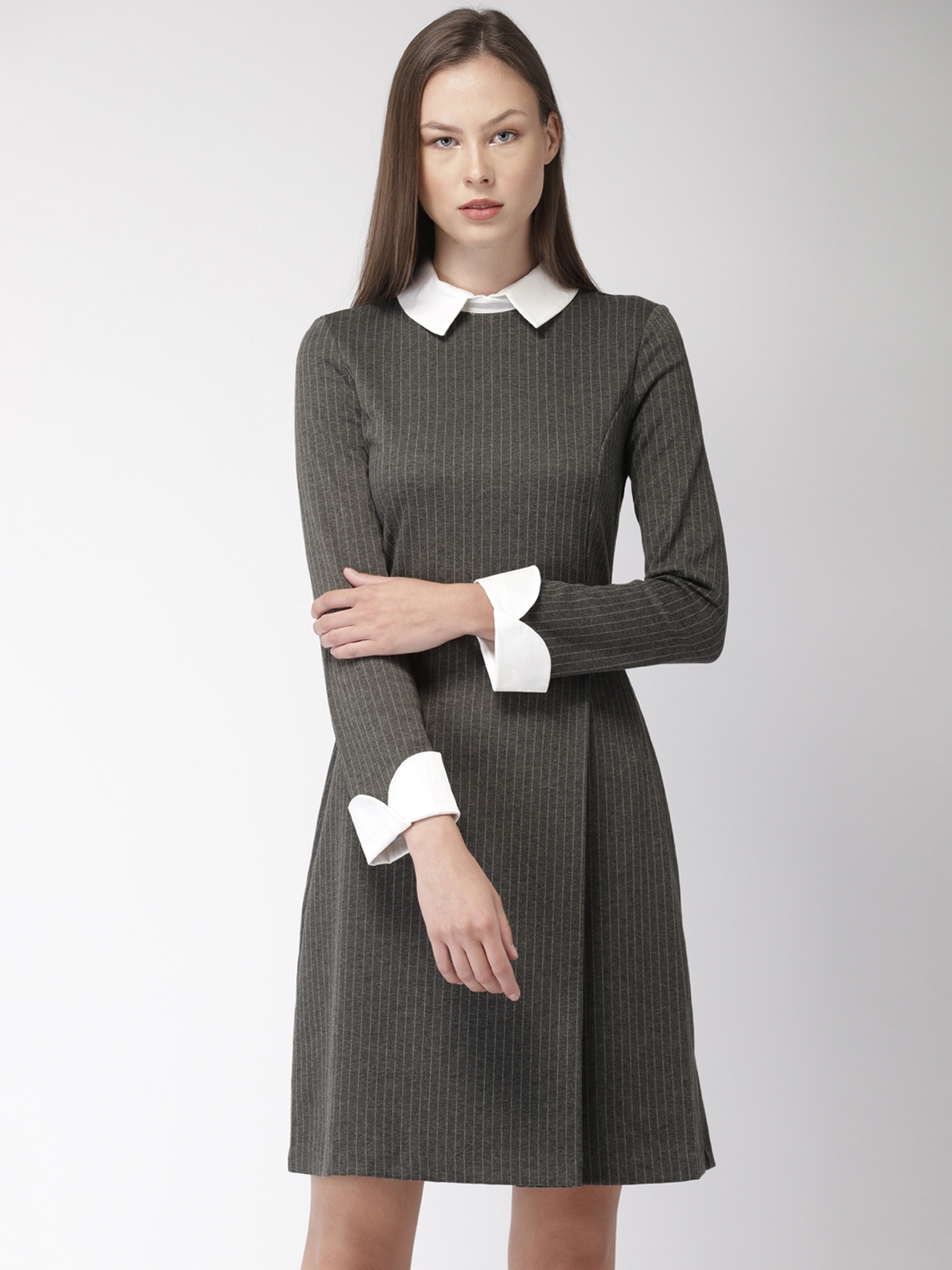 Buy Marks & Spencer Women Charcoal Striped Sheath Dress - Dresses for Women 9357693 | Myntra