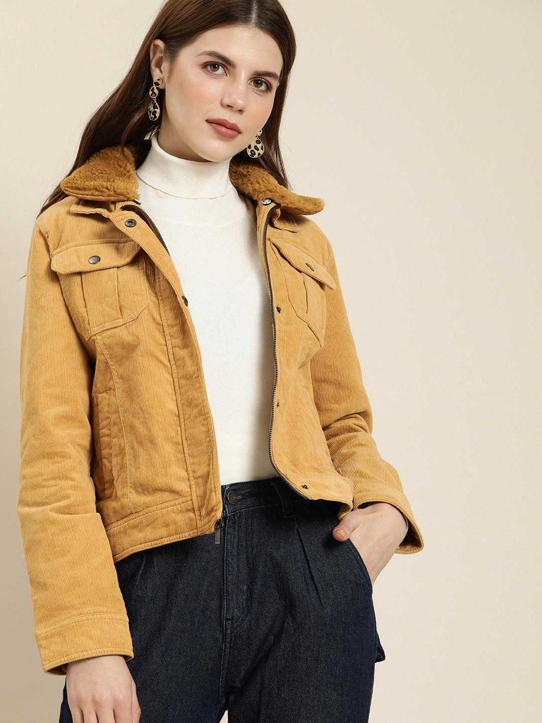 Buy All About You Women Mustard Yellow Solid Corduroy Tailored Jacket