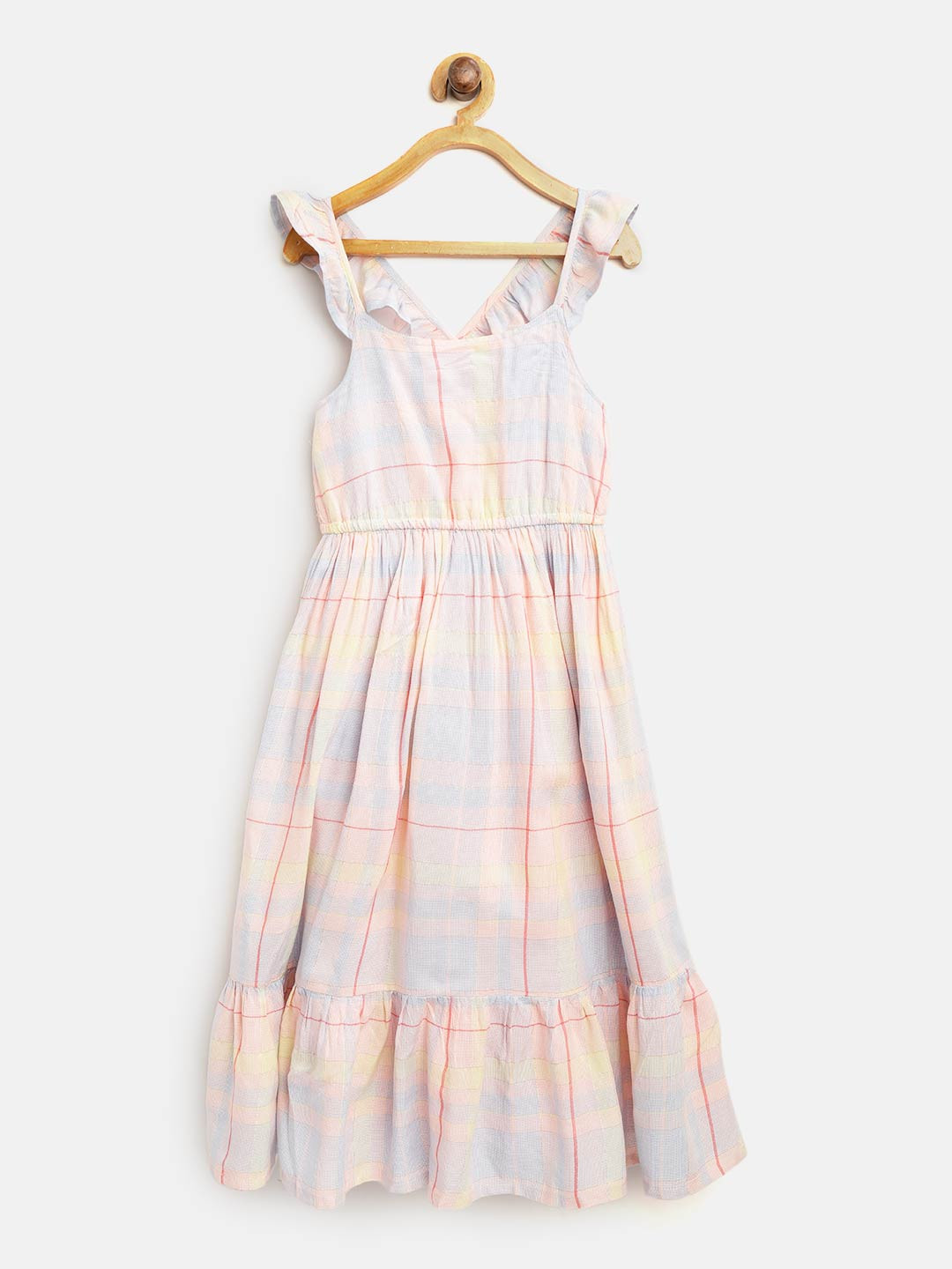 Buy Marks & Spencer Girls Peach Coloured & Blue Checked Maxi Dress