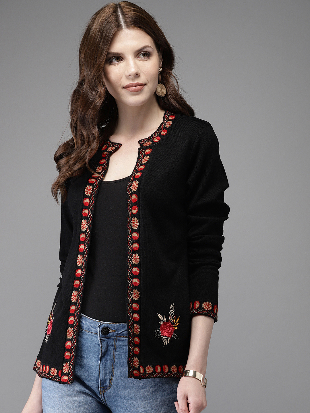 Buy Anouk Women Black Solid Open Front Shrug Shrug for Women 9360107 Myntra